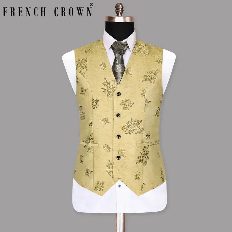 Peanut Brown Motif Jacquard Premium Designer Waistcoat 1