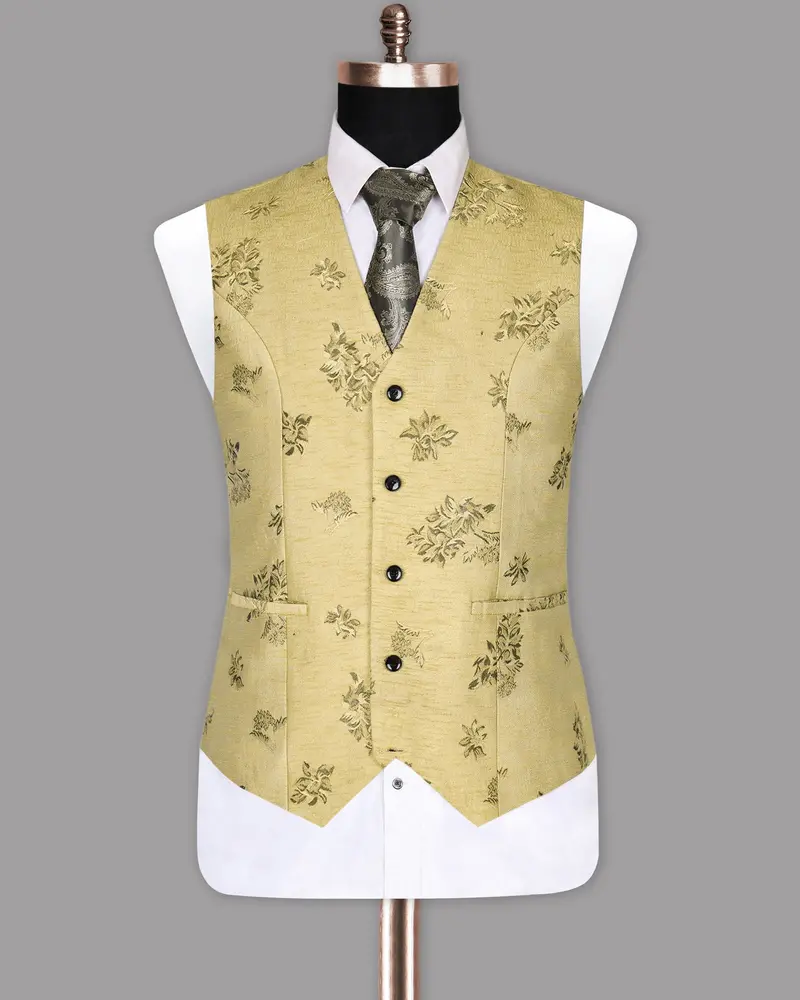Peanut Brown Motif Jacquard Premium Designer Waistcoat 2