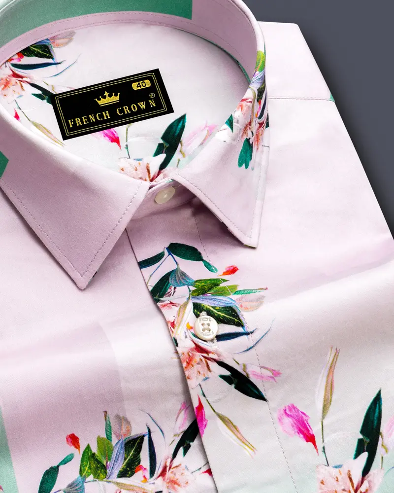 Pear Bush Pink Tropical Printed Super Soft Premium Cotton Designer Shirt 1