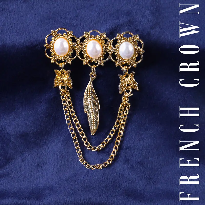 Pearl And Feather Butterflies Gold Tone Designer Brooch 1