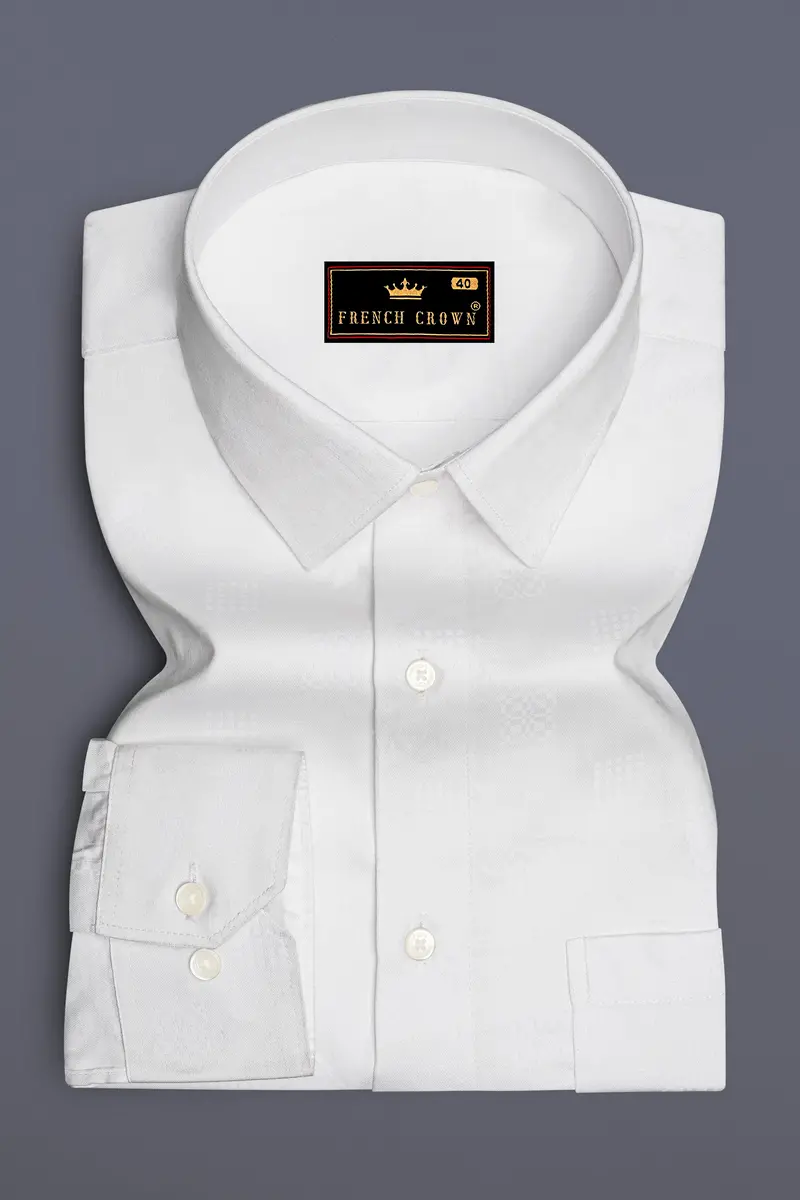Pearl-Bright White Jacquard Textured Premium Cotton Dress Shirt 4