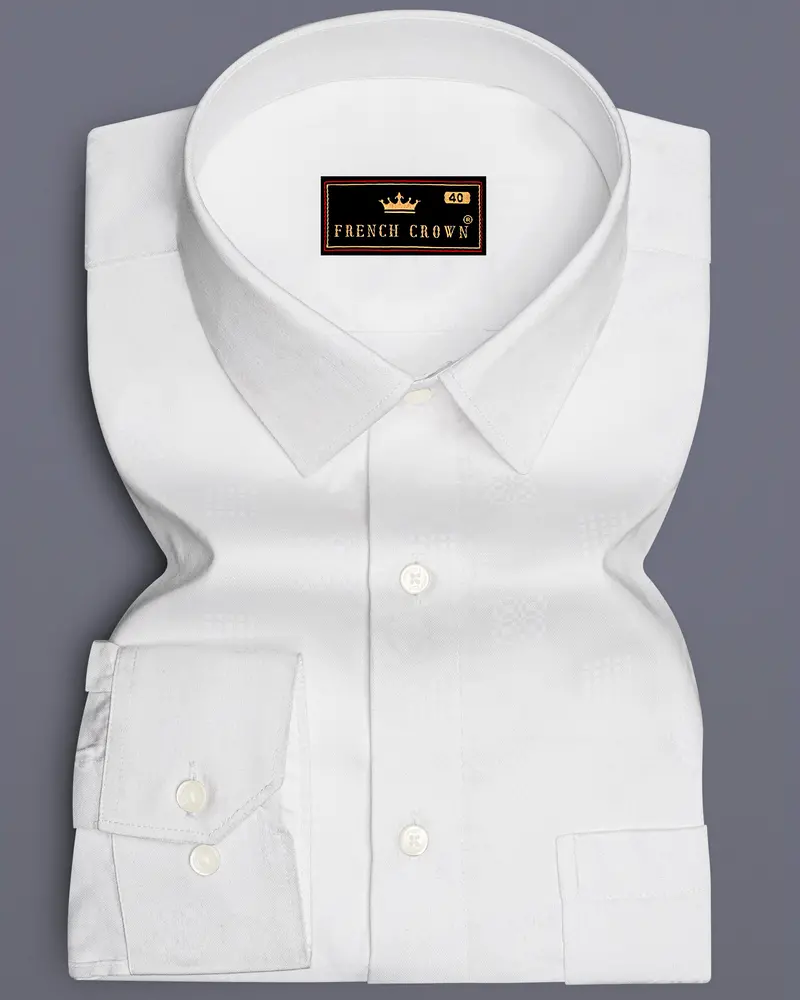 Pearl-Bright White Jacquard Textured Premium Cotton Dress Shirt 6
