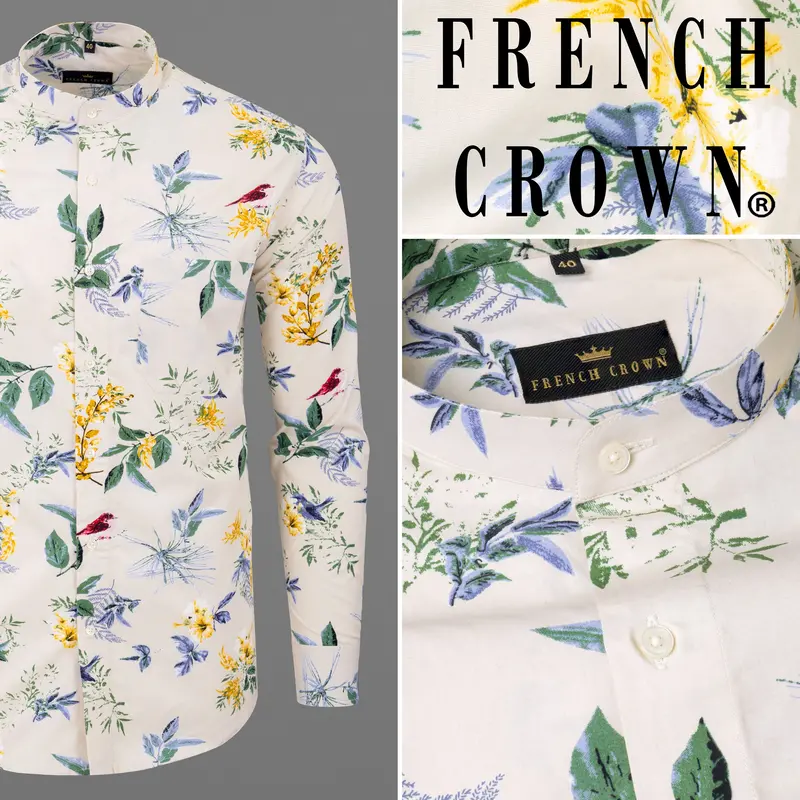 Pearl Bush Cream Sparrow Printed Premium Cotton Shirt 1