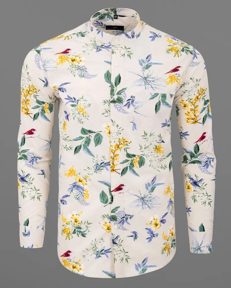 Pearl Bush Cream Sparrow Printed Premium Cotton Shirt 2