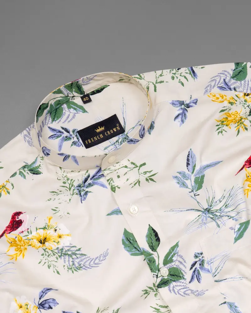 Pearl Bush Cream Sparrow Printed Premium Cotton Shirt 6