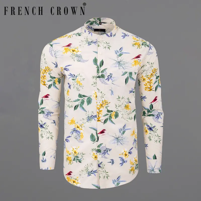 Pearl Bush Cream Sparrow Printed Premium Cotton Shirt 8