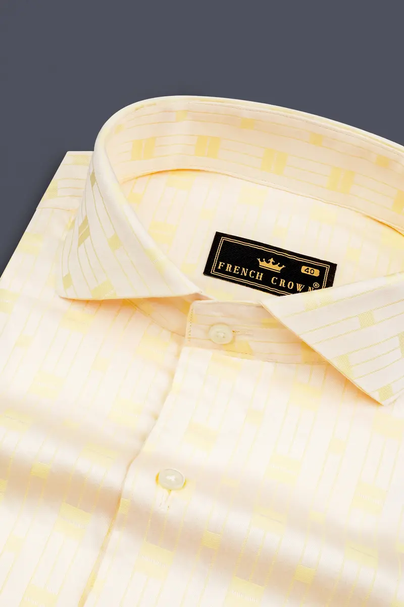 Pearl Bush Cream With Jacquard Yellow Square Textured Premium Cotton Shirt 1