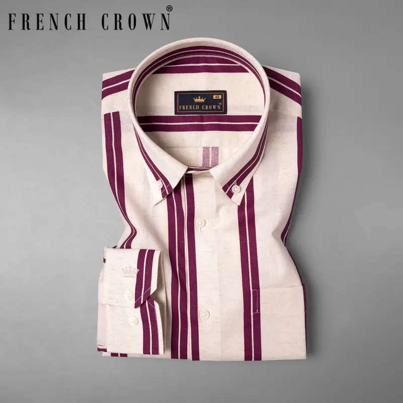 Pearl Bush With Tawny Port Striped Luxurious Linen Shirt 1