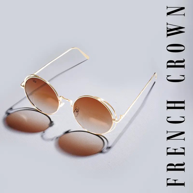 Penny Brown French Crown Round-Shaped Unisex Sunglasses 1