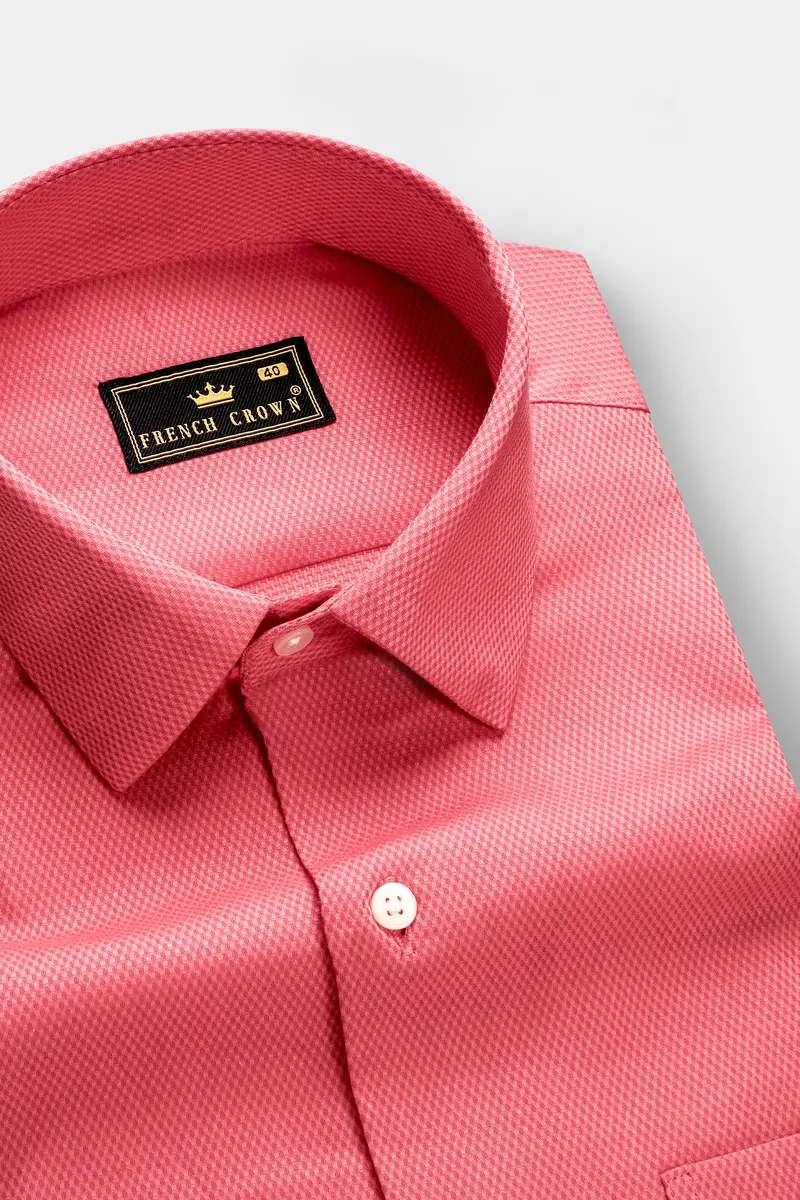 Peony Glow-Froly Pink Dobby Textured Premium Giza Cotton Dress Shirt 1