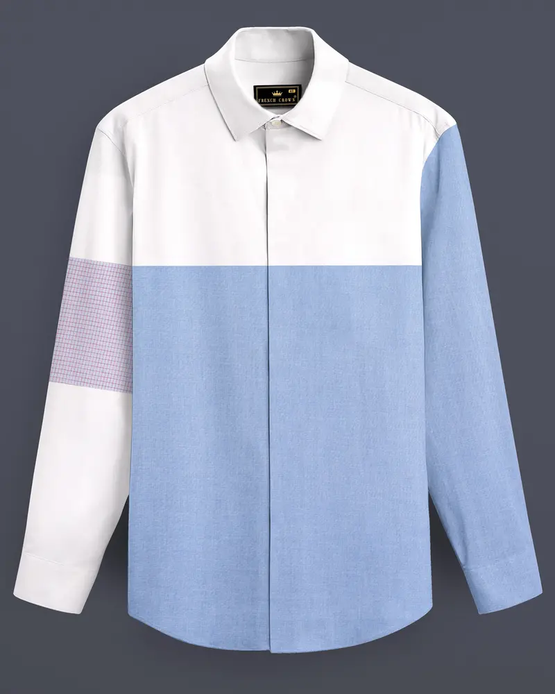 Perano Blue And White Premium Cotton Designer Shirt 1