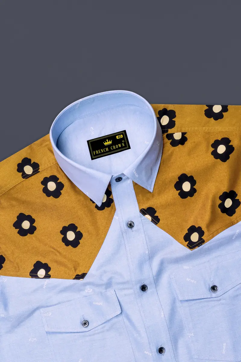Perano Blue Royal Oxford Cowboy Style Designer Shirt 5
