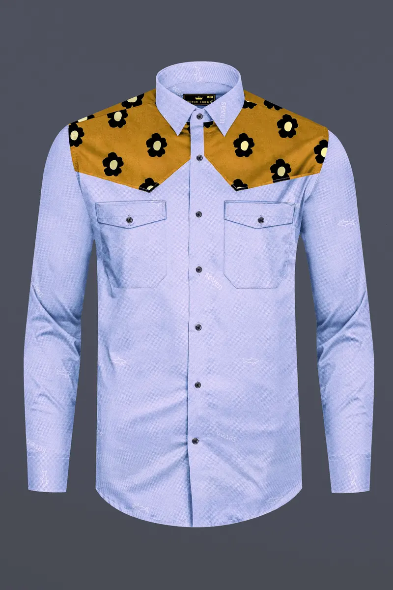 Perano Blue Royal Oxford Cowboy Style Designer Shirt 6