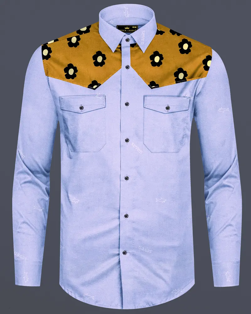 Perano Blue Royal Oxford Cowboy Style Designer Shirt 8