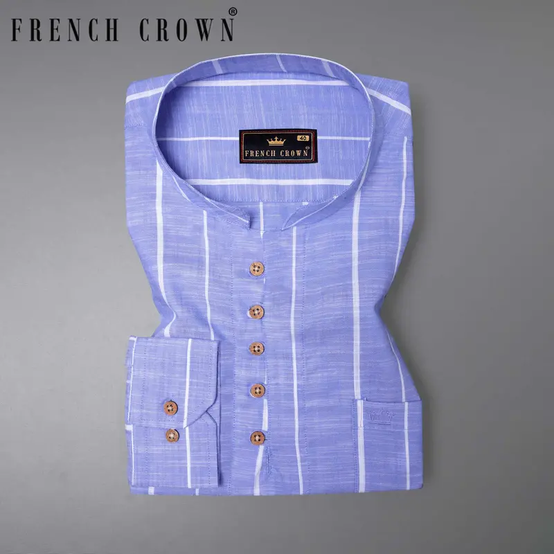Perano Blue Striped Royal Oxford Kurta Shirt 1