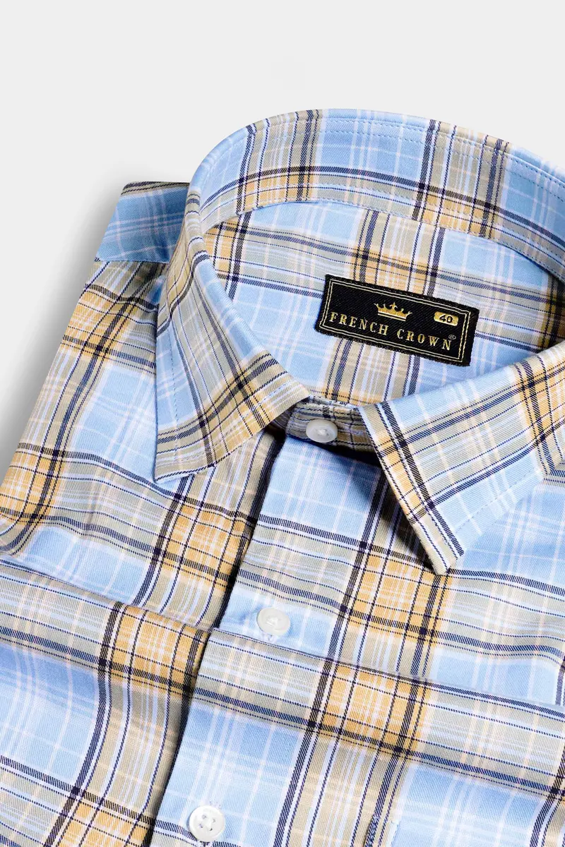 Perano Blue With Apache Brown Twill Plaid Premium Cotton Shirt 1