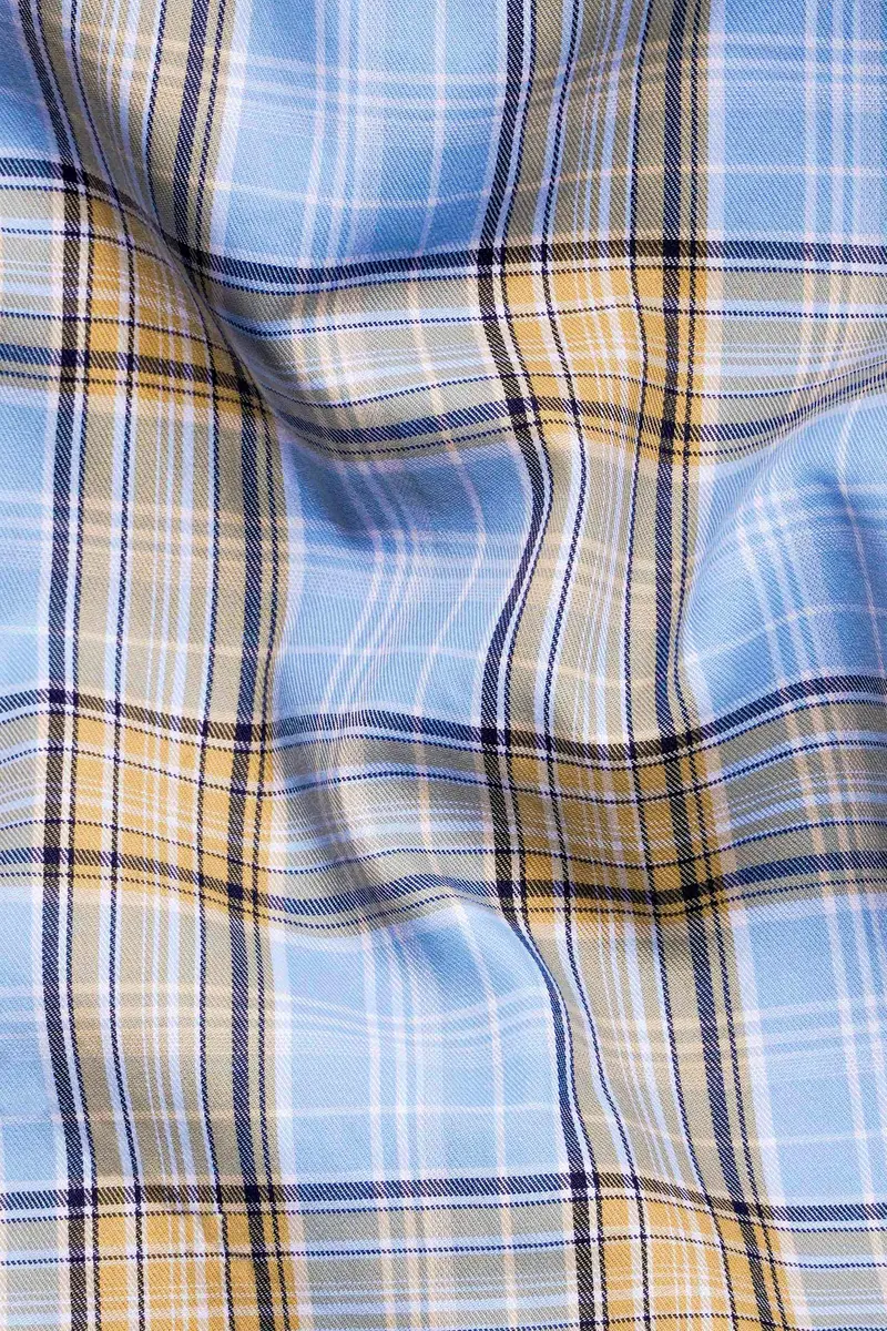 Perano Blue With Apache Brown Twill Plaid Premium Cotton Shirt 2