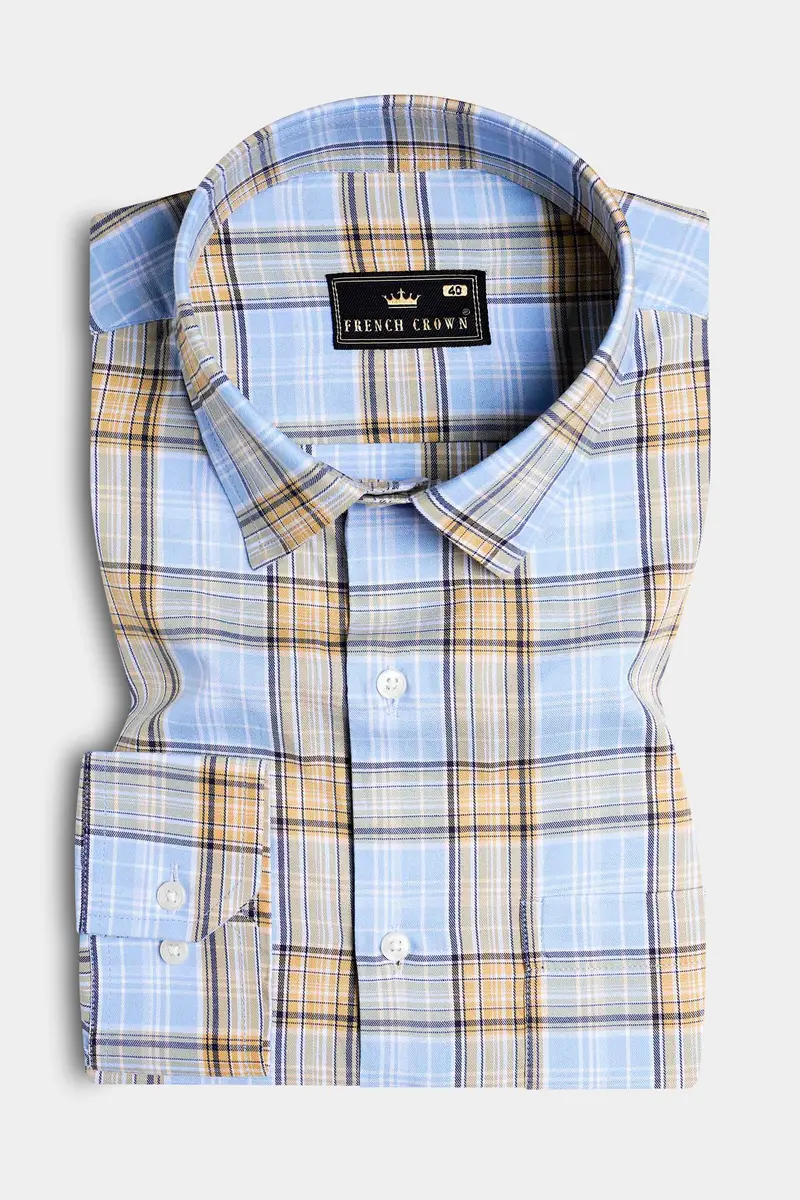 Perano Blue With Apache Brown Twill Plaid Premium Cotton Shirt 3