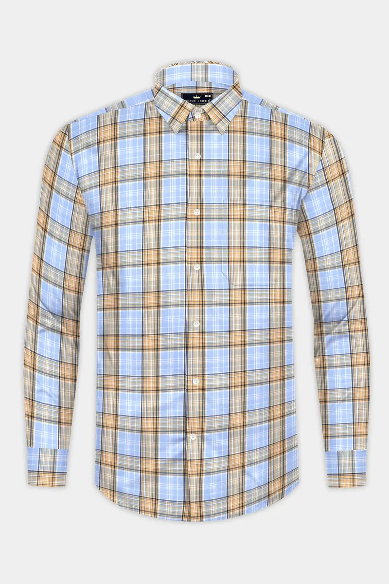 Perano Blue With Apache Brown Twill Plaid Premium Cotton Shirt 4