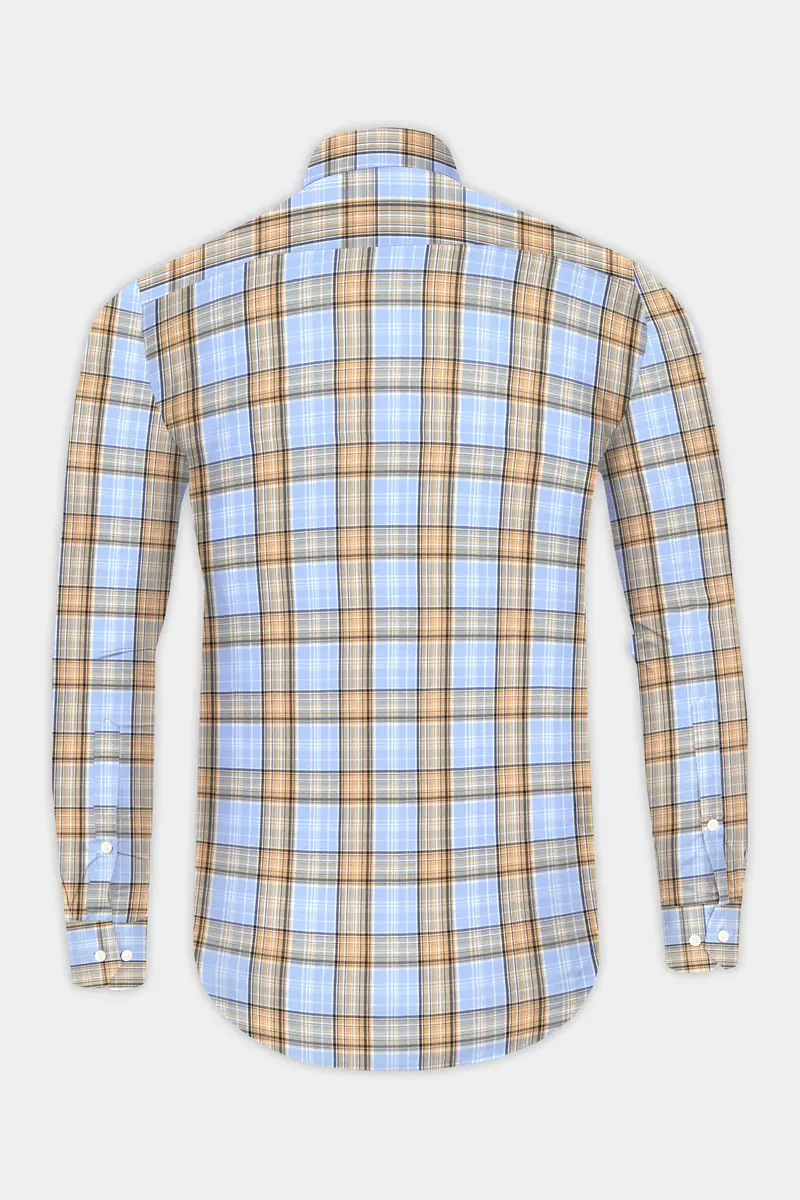 Perano Blue With Apache Brown Twill Plaid Premium Cotton Shirt 5