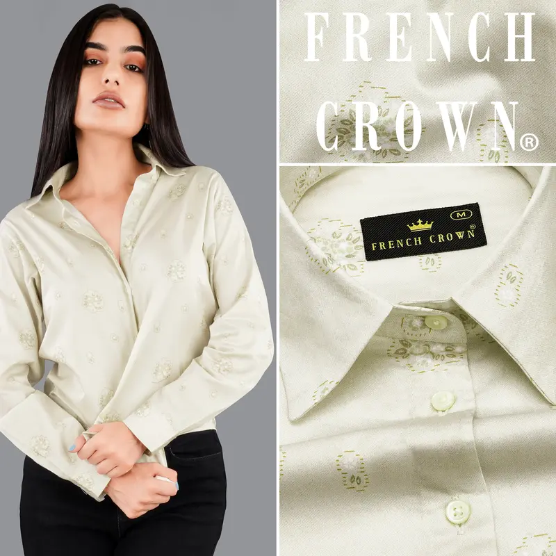 Periglacial Cream Floral Printed Premium Cotton Shirt 1