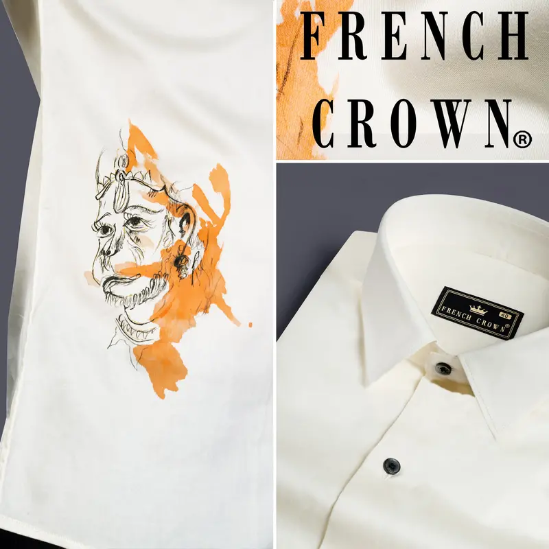 Periglacial Cream Lord Hanuman Hand Painted Subtle Sheen Super Soft Premium Cotton Designer Shirt 1