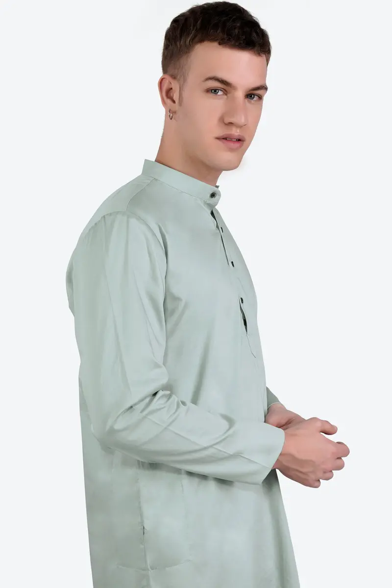 Periglacial Green Subtle Sheen Super Soft Premium Cotton Kurta 4