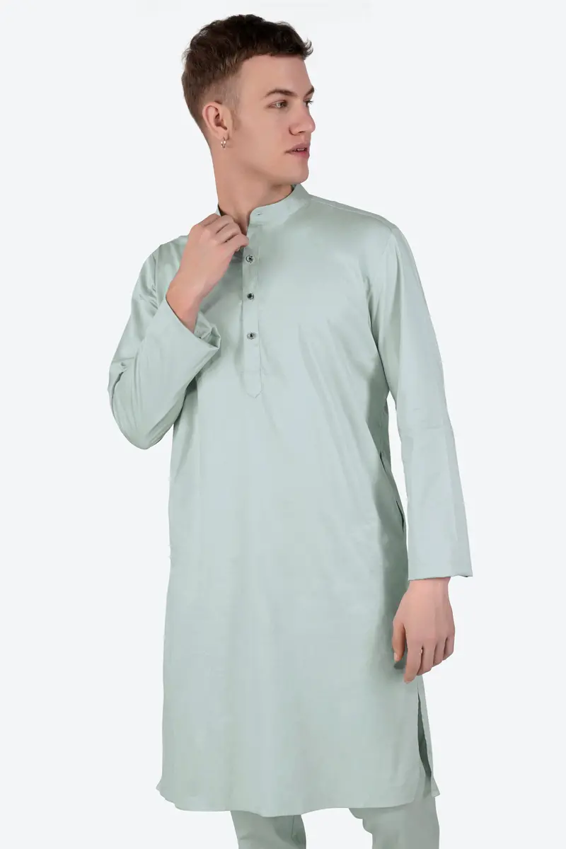 Periglacial Green Subtle Sheen Super Soft Premium Cotton Kurta 5