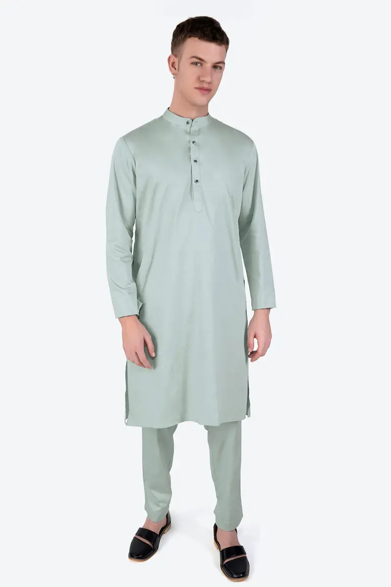 Periglacial Green Subtle Sheen Super Soft Premium Cotton Kurta 8