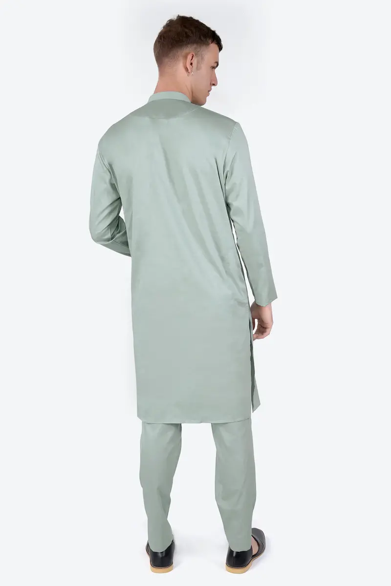 Periglacial Green Subtle Sheen Super Soft Premium Cotton Kurta 9
