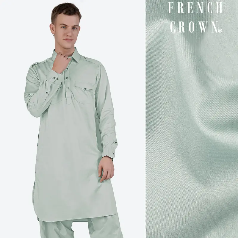 Periglacial Green Subtle Sheen Super Soft Premium Cotton Pathani Kurta 1