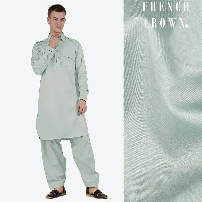 Periglacial Green Subtle Sheen Super Soft Premium Cotton Pathani Set 1