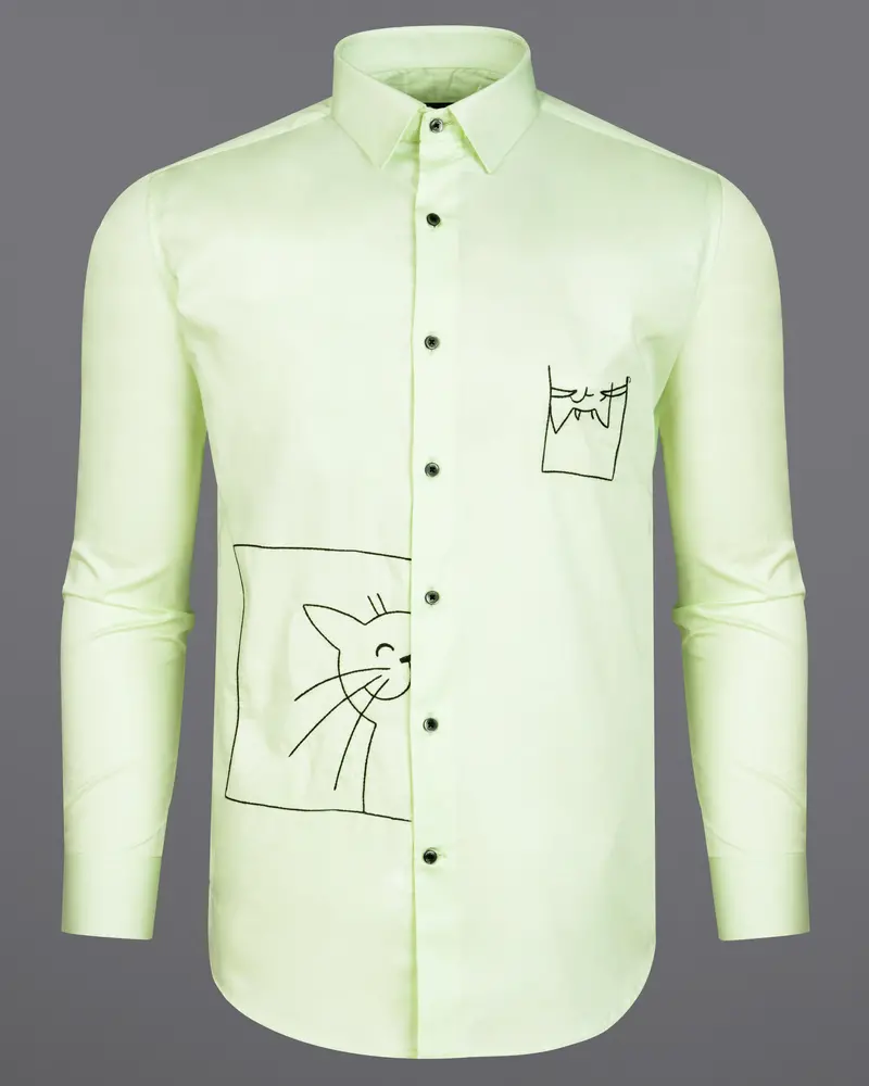 Periglacial Green With Black Subtle Sheen Embroidered Super Soft Premium Cotton Shirt 1