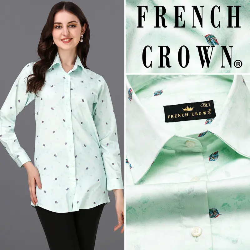 Periglacial Green With Feather Printed Super Soft Premium Cotton Women’S Shirt 1