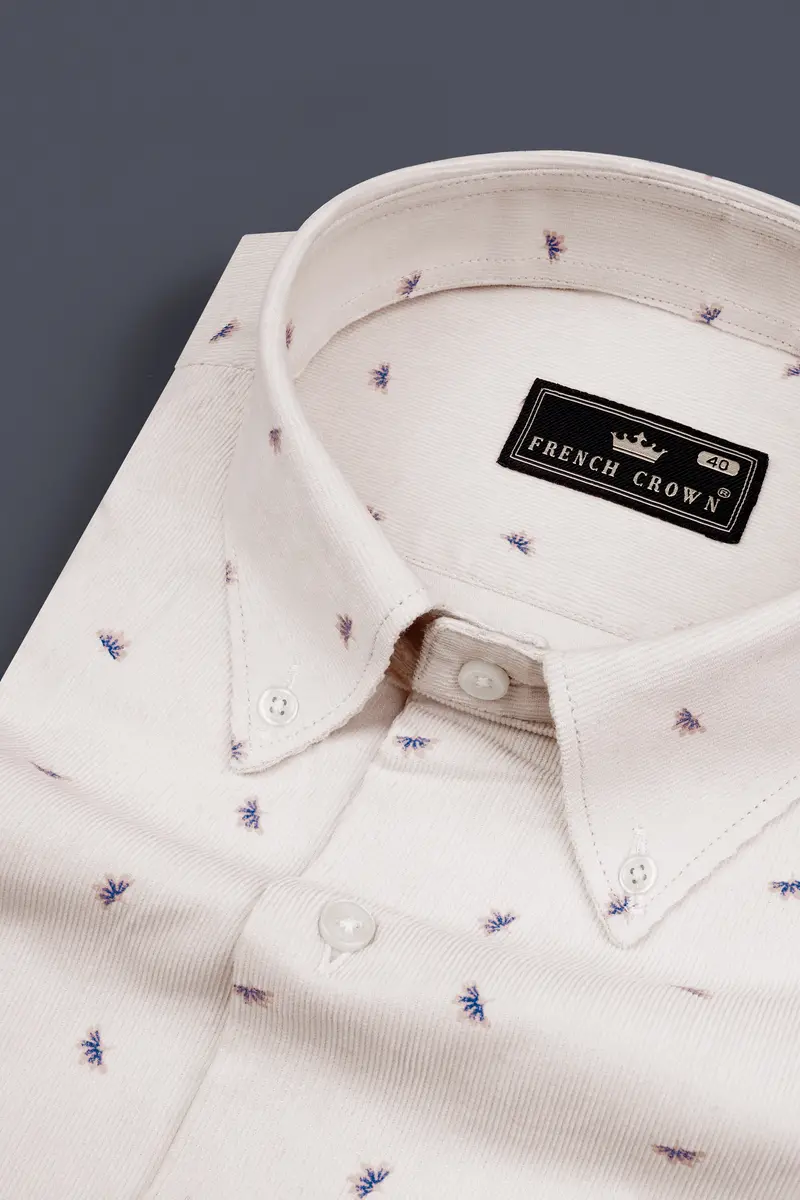 Periglacial White Printed Corduroy Shirt 1