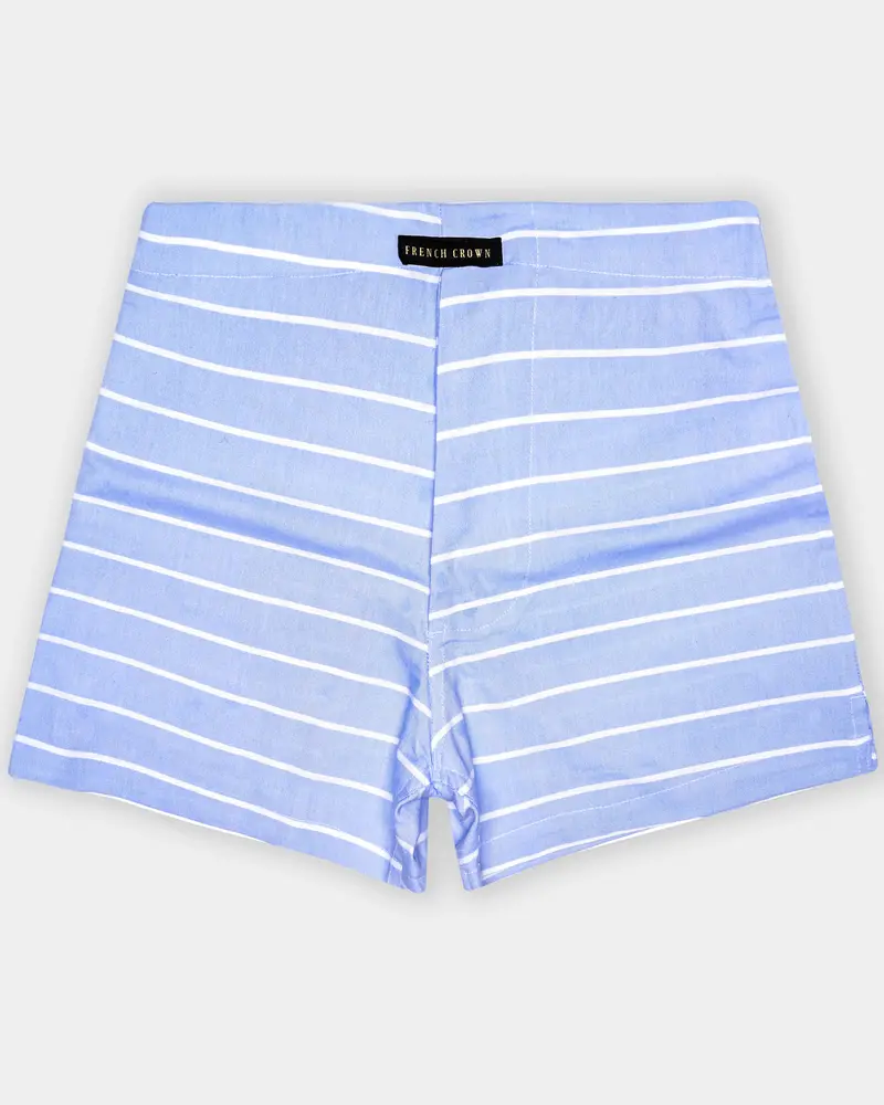 Periwinkle Blue And White Horizontal Striped Oxford Premium Cotton Boxer 1