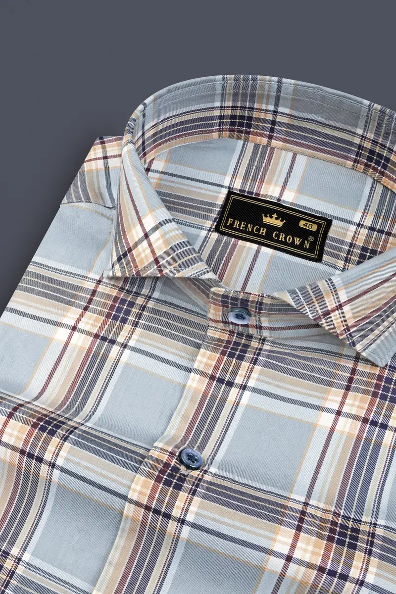 Periwinkle Blue Checked Twill Premium Cotton Shirt 1
