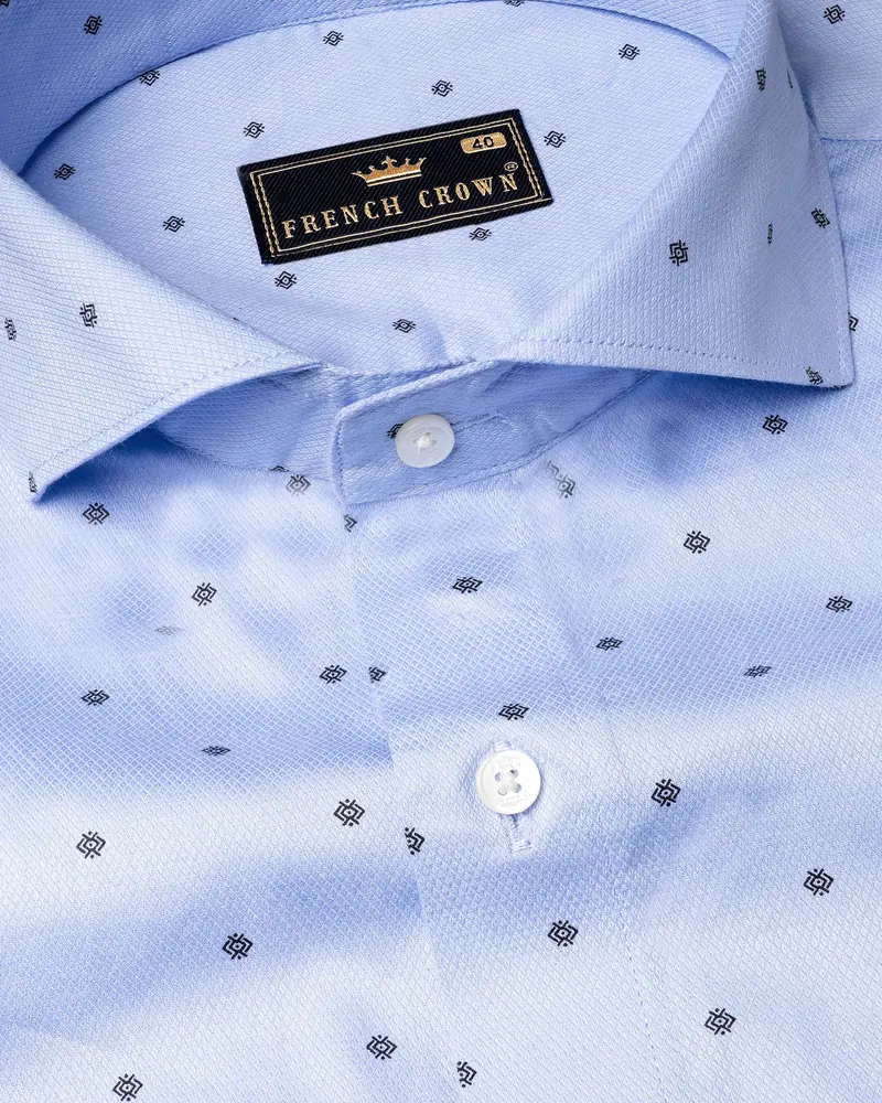 Periwinkle Blue Dobby Textured Premium Giza Cotton Shirt 1