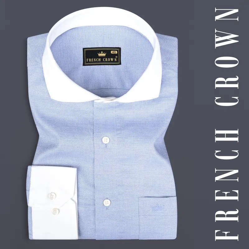 Periwinkle Blue Dobby Textured Premium Giza Cotton Shirt 1