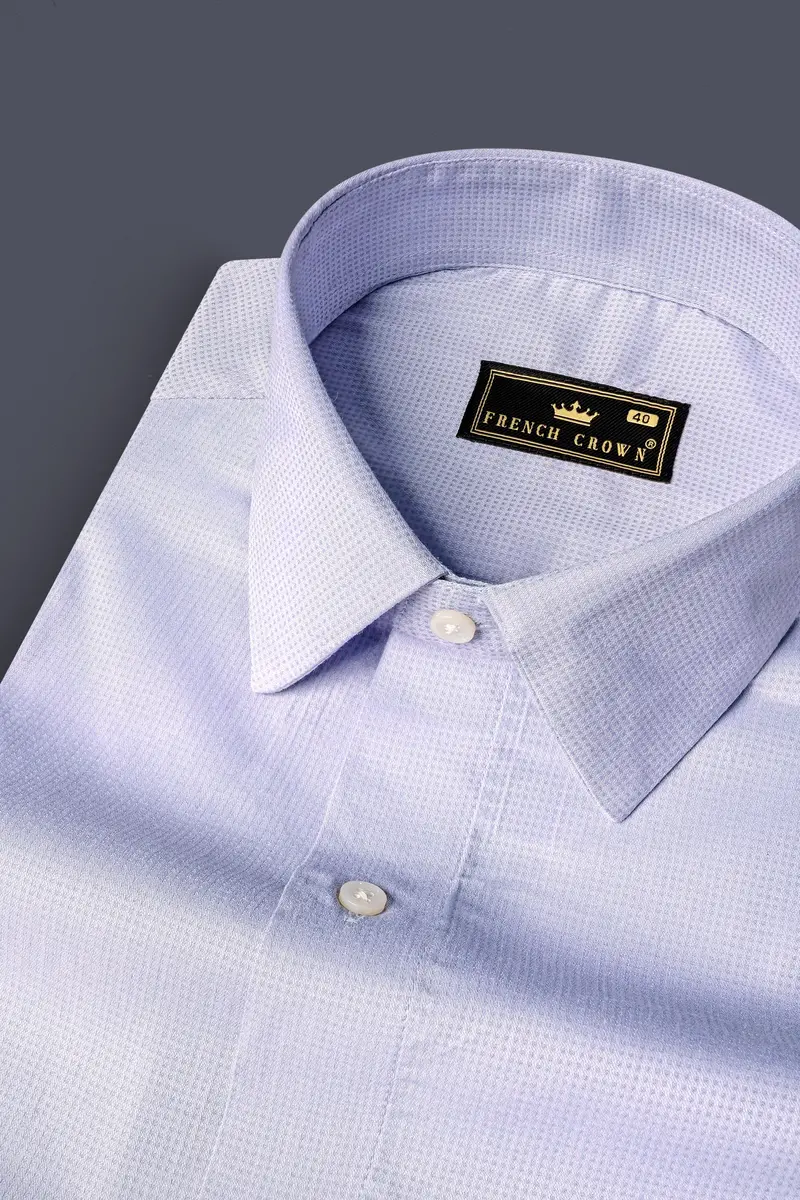 Periwinkle Blue Dobby Textured Premium Giza Cotton Shirt 1