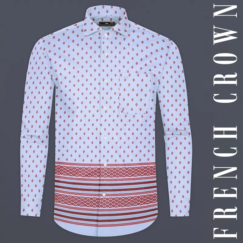 Periwinkle Blue Printed Twill Premium Cotton Shirt 1