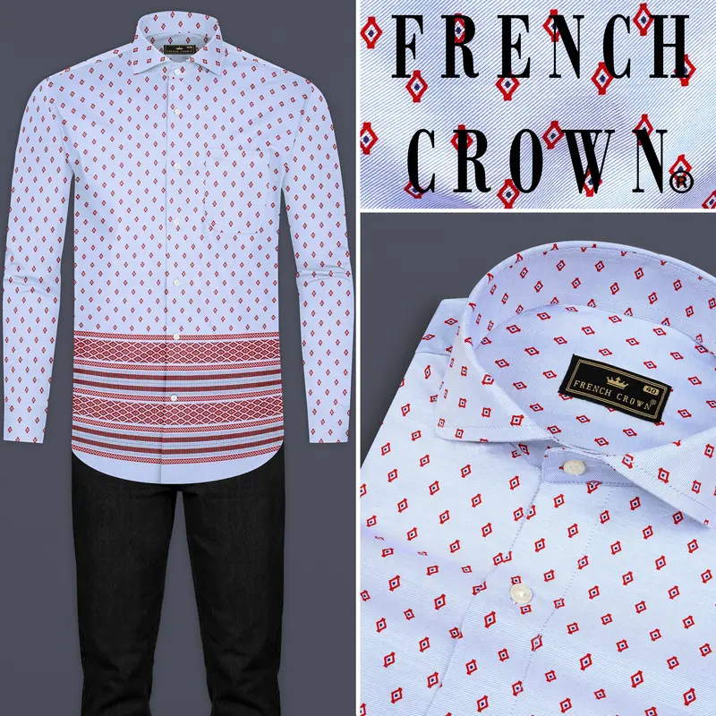 Periwinkle Blue Printed Twill Premium Cotton Shirt 10