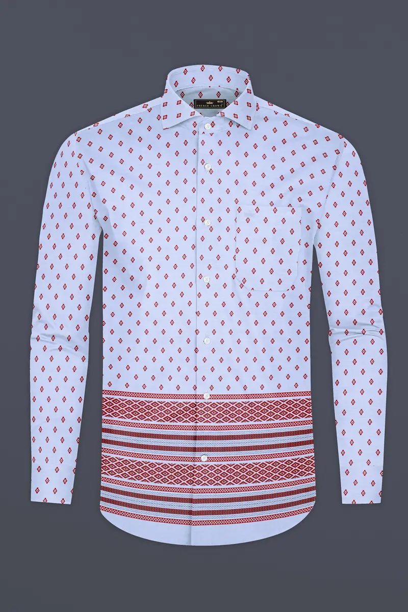 Periwinkle Blue Printed Twill Premium Cotton Shirt 2
