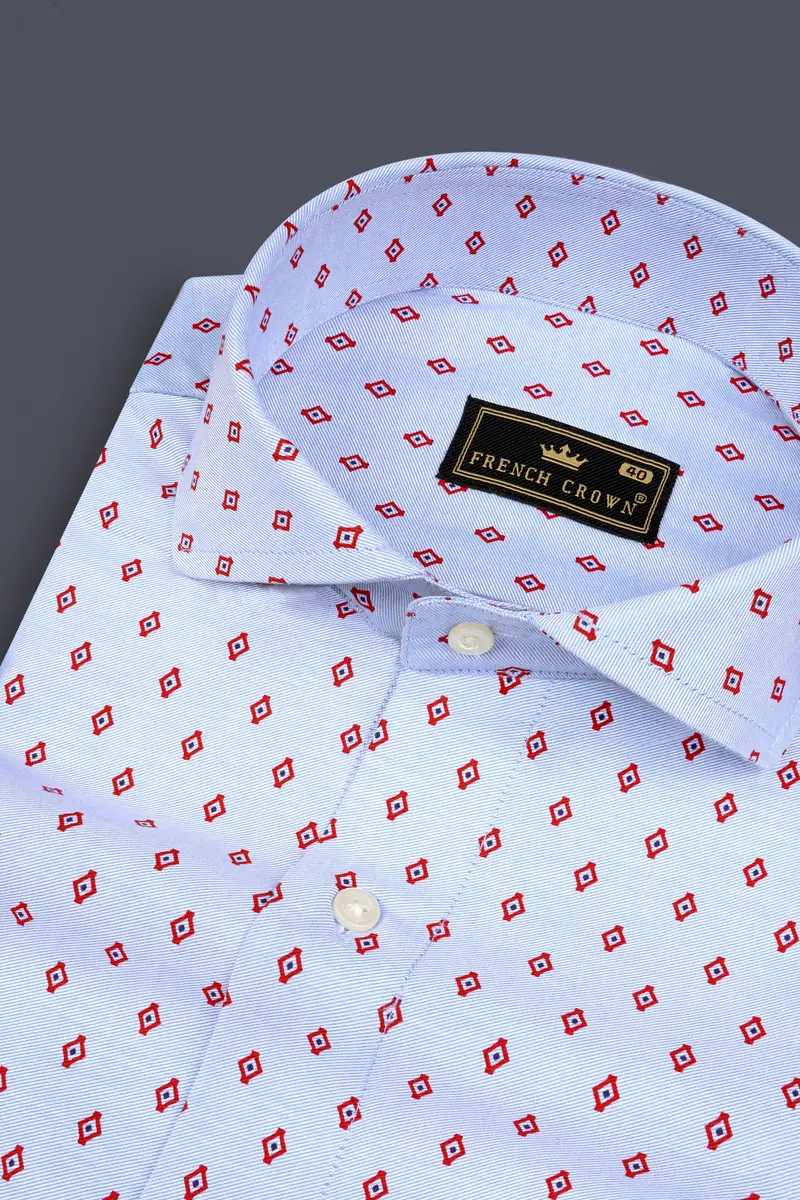 Periwinkle Blue Printed Twill Premium Cotton Shirt 4