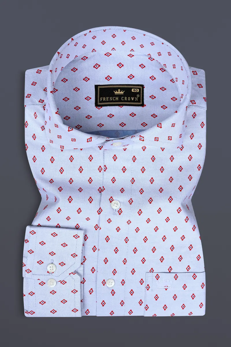 Periwinkle Blue Printed Twill Premium Cotton Shirt 5