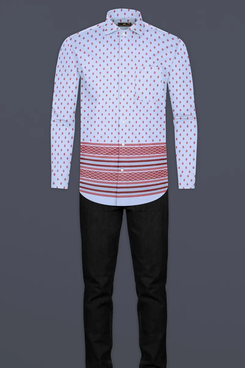 Periwinkle Blue Printed Twill Premium Cotton Shirt 7