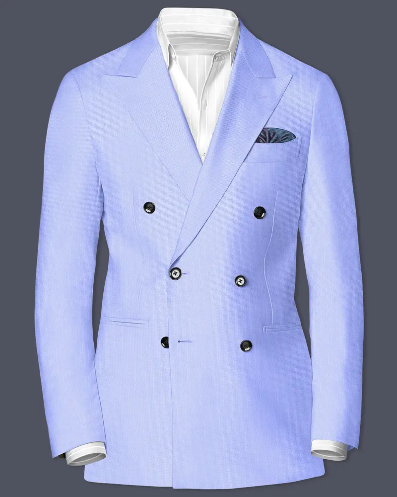Periwinkle Blue  Solid Wool Rich Double Breasted Slight Stretch Blazer 1