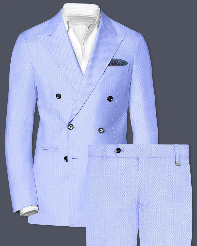 Periwinkle Blue  Solid Wool Rich Double Breasted Slight Stretch Suit 1