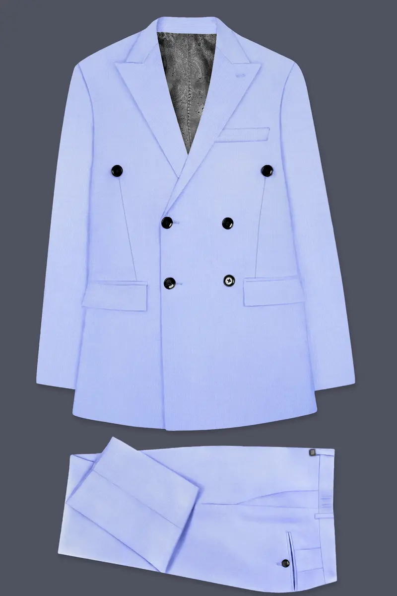 Periwinkle Blue Solid Wool Rich Double Breasted Slight Stretch Suit 11