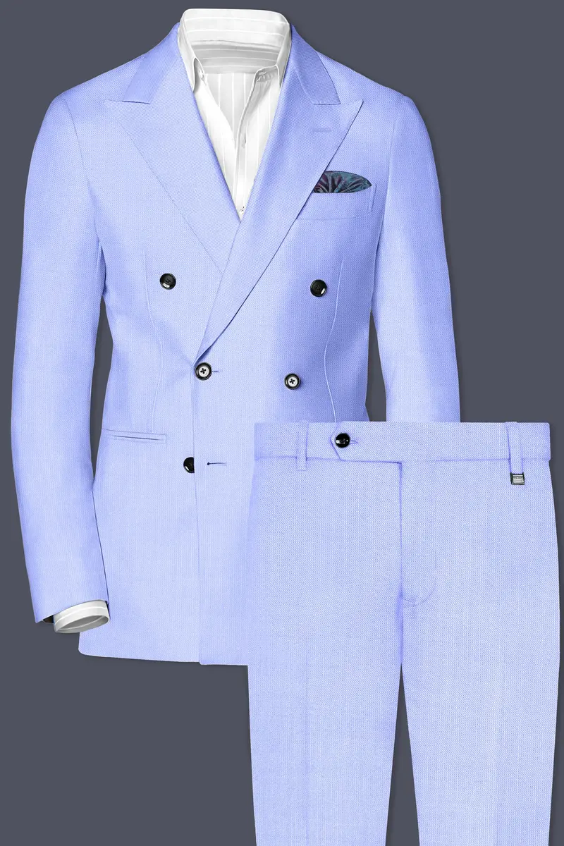 Periwinkle Blue Solid Wool Rich Double Breasted Slight Stretch Suit 2